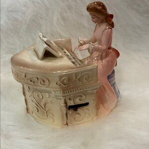 Vintage Ceramic Piano Figurine Music Box